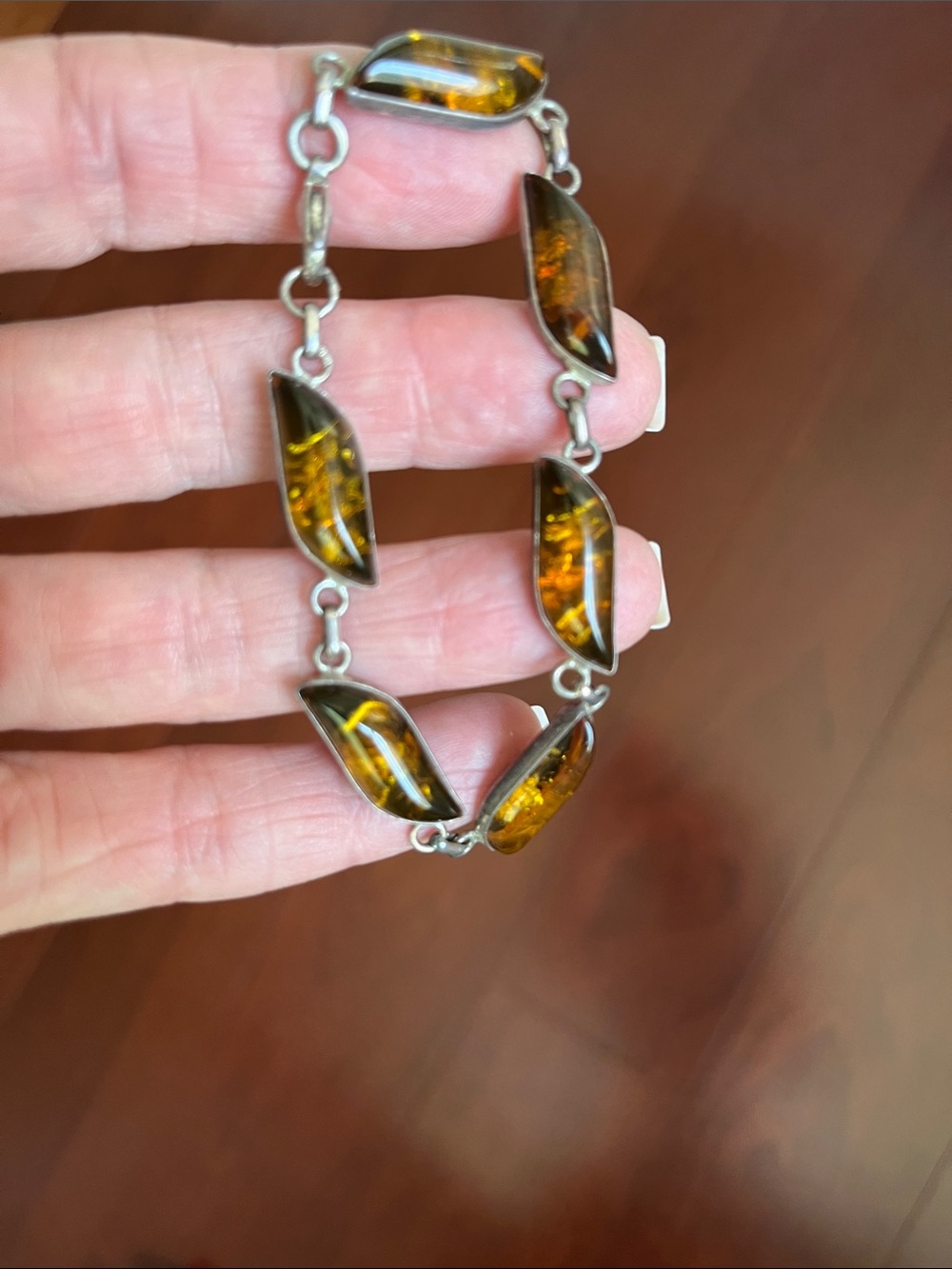 Sterling Silver Amber Link Bracelet